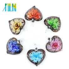 MC0078 Mix Couleur Glod Sable Verre Coeur Lampwork Pendentifs 12 pcs / boîte